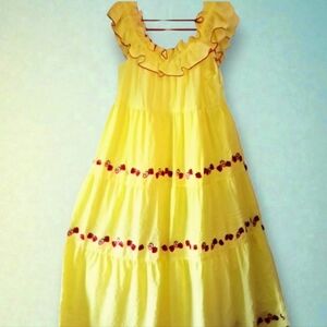 Crosby By Mollie Burch Large Maxi Dress EUC Yellow Strawberries Ruffles ☀️🍓☀️🍓